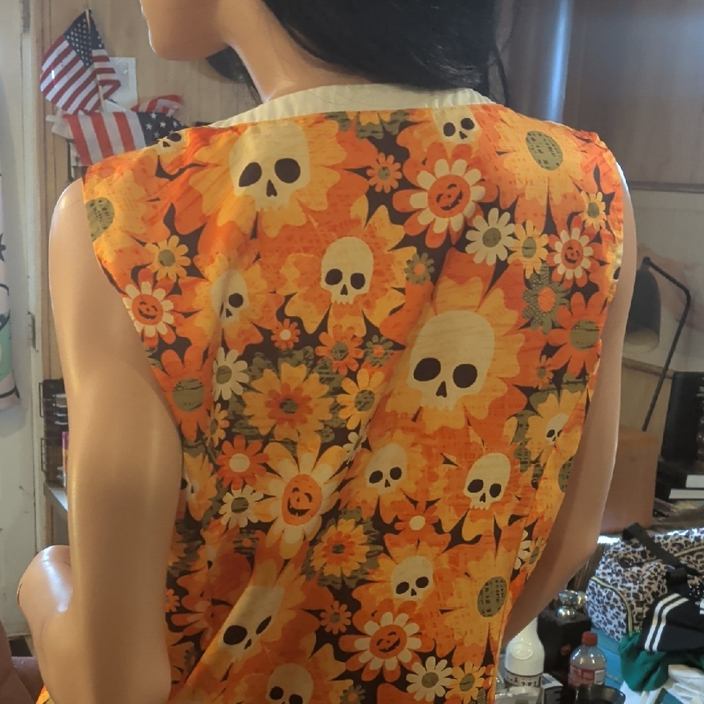 Vibrant Orange Floral Skull Mini Dress - Picture 2 of 4